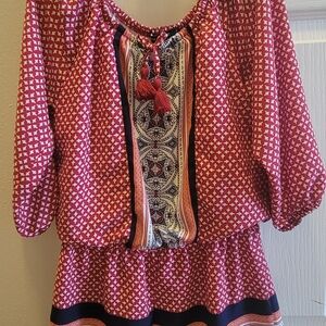 Michele Red and Black Patterned Kids One Piece